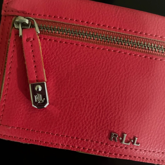 Ralph Lauren RLL Pink Leather and Tan Interior Wallet Checkbook Clutch Organizer - Picture 5 of 5